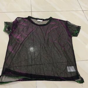 Silence + Noise Green/Purple Women’s Mesh Top Shirt See Through Size S